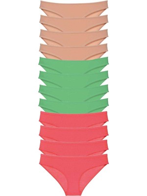 ModaSize 12 Adet Süper Eko Set Likralı Kadın Slip Külot Ten Yeşil Fuşya