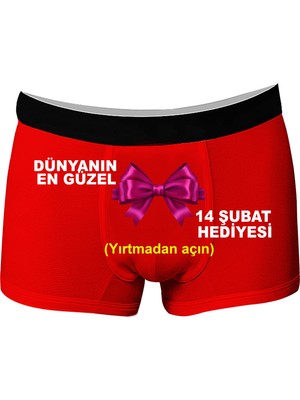 Onudabunuda Baskılı Erkek Boxer Sevgililer Günü Temalı Fiyonk Desenli Pamuklu Likralı Rahat Kesim