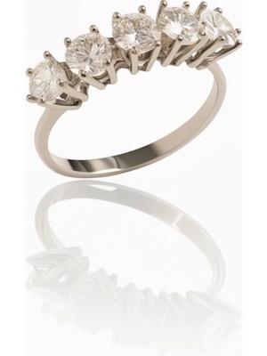 HAKAN GÜLER KUYUMCULUK 14 Ayar Beyaz Altın Beştaş Yüzük ( 14BTY00-7)