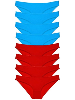 ModaSize 8 Adet Süper Eko Set Likralı Kadın Slip Külot Kırmızı ve Mavi