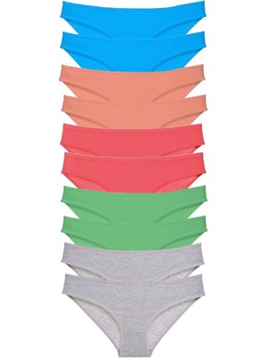 ModaSize 10 Adet Süper Eko Set Likralı Kadın Slip Gri Pudra Yeşil Fuşya Mavi