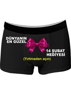 Onudabunuda Baskılı Erkek Boxer Sevgililer Günü Temalı Fiyonk Desenli Pamuklu Likralı Rahat Kesim