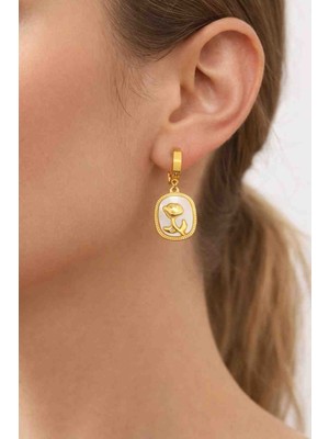 Mira 316L Paslanmaz Çelik Gül Figürlü Sallantılı Halka Küpe