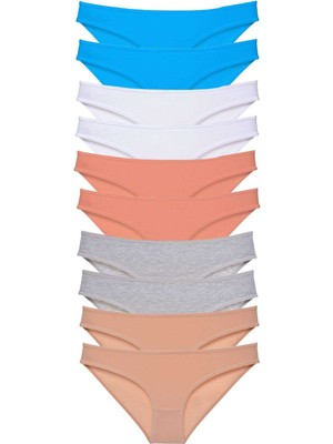 ModaSize 10 Adet Süper Eko Set Likralı Kadın Slip Ten Gri Beyaz Pudra Mavi