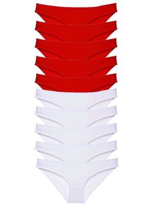 ModaSize 10 Adet Süper Eko Set Likralı Kadın Slip Külot Kırmızı Beyaz