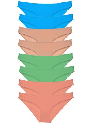 ModaSize 8 Adet Süper Eko Set Likralı Kadın Slip Külot Ten Pudra Yeşil Mavi