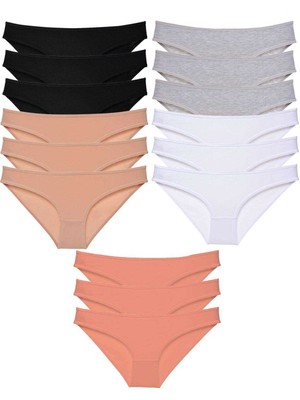 ModaSize 15 Adet Süper Eko Set Likralı Kadın Slip Külot Siyah Ten Gri Beyaz Pudra