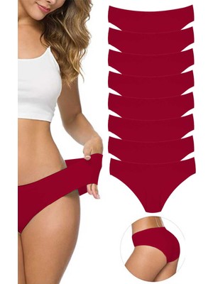 ModaSize 8 Adet Kadın Dikişsiz Lazer Kesim Esnek Iz Yapmayan Külot Bordo