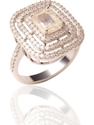 HAKAN GÜLER KUYUMCULUK 14 Ayar (585K) Beyaz Altın Baget Taşlı Bayan Yüzük – 3.20 GR(24282)