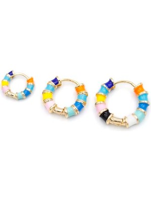 ModaSize 3'lü Renkli Halka Küpe - Altın