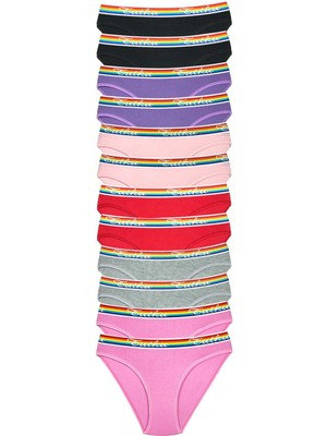 ModaSize 12 Adet Beli Renkli Lastik Pamuklu Kadın Slip Tutku Külot