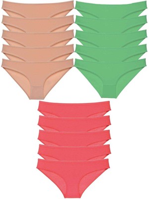 ModaSize 15 Adet Süper Eko Set Likralı Kadın Slip Külot Ten Yeşil Fuşya