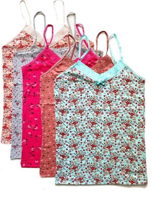 ModaSize 5 Adet Kadın Askılı Desenli Atlet Dantelli Empirme Pamuklu Penye D1-5