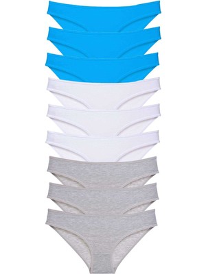 ModaSize 9 Adet Süper Eko Set Likralı Kadın Slip Külot Gri Beyaz Mavi