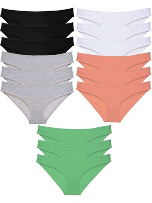 ModaSize 15 Adet Süper Eko Set Likralı Kadın Slip Külot Siyah Gri Beyaz Pudra Yeşil