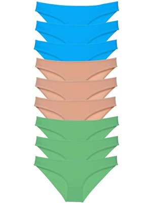 ModaSize 9 Adet Süper Eko Set Likralı Kadın Slip Külot Yeşil Ten Mavi