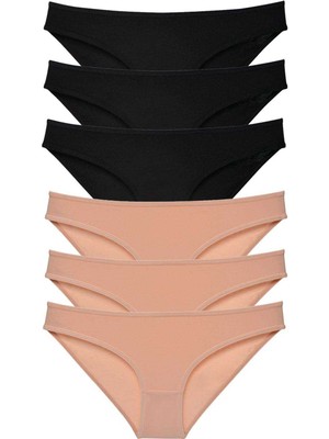 ModaSize 6 Adet Süper Eko Set Likralı Kadın Slip Külot Siyah Ten