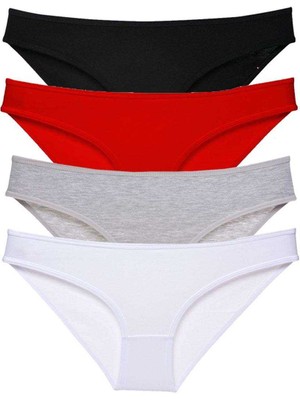 ModaSize 4 Adet Süper Eko Set Likralı Kadın Slip Külot Siyah Kırmızı Gri Beyaz