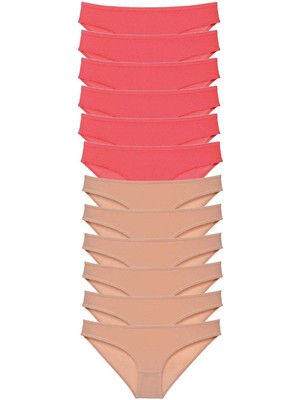 ModaSize 12 Adet Süper Eko Set Likralı Kadın Slip Külot Fuşya Ten