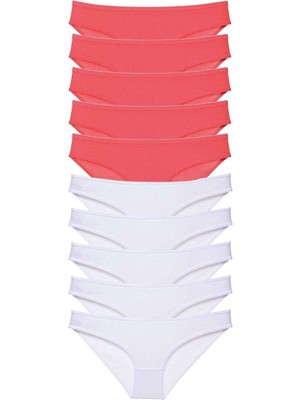 ModaSize 10 Adet Eko Set Likralı Kadın Slip Külot Fuşya Beyaz