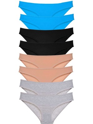 ModaSize 8 Adet Süper Eko Set Likralı Kadın Slip Külot Siyah Ten Gri Mavi