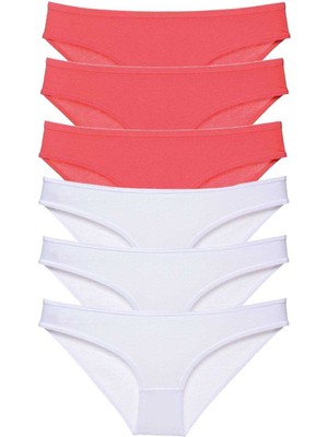 ModaSize 6 Adet Eko Set Likralı Kadın Slip Külot Fuşya Beyaz
