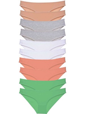 ModaSize 10 Adet Süper Eko Set Likralı Kadın Slip Külot Ten Gri Beyaz Pudra Yeşil