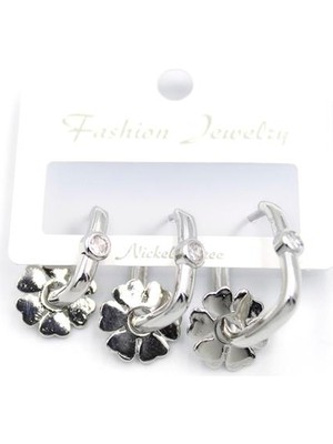 ModaSize 3'lü Çiçek Küpe - Gümüş