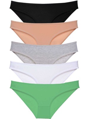 ModaSize 5 Adet Süper Eko Set Likralı Kadın Slip Külot Siyah Ten Gri Beyaz Yeşil