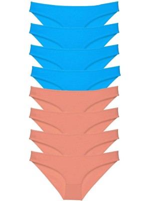 ModaSize 8 Adet Süper Eko Set Likralı Kadın Slip Külot Pudra ve Mavi