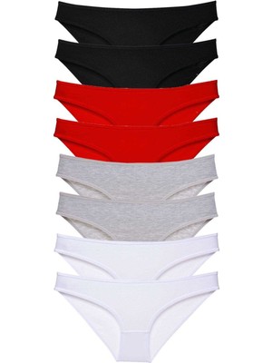 ModaSize 8 Adet Süper Eko Set Likralı Kadın Slip Külot Siyah Kırmızı Gri Beyaz