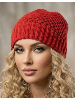 Eloriaa Kadın Bere Kırmızı %100 El Örgüsü