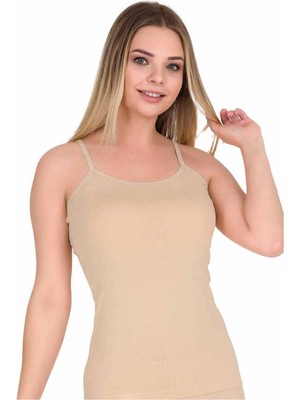 ModaSize Kadın Ip Askılı Pamuk Likralı Atlet Ten 2128B