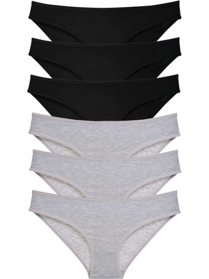 ModaSize 6 Adet Süper Eko Set Likralı Kadın Slip Külot Siyah Gri