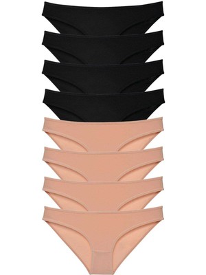 ModaSize 8 Adet Süper Eko Set Likralı Kadın Slip Külot Siyah Ten