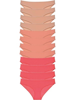 ModaSize 12 Adet Süper Eko Set Likralı Kadın Slip Külot Ten Pudra Fuşya