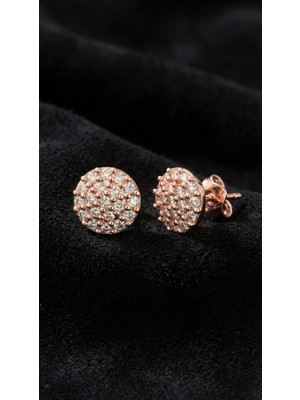 Erdobia Zirkon Taşlı Rose Yuvarlak Minimal Çivili Gümüş Küpe