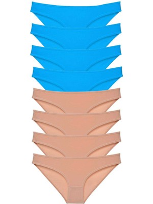 ModaSize 8 Adet Eko Set Likralı Kadın Slip Külot Ten ve Mavi