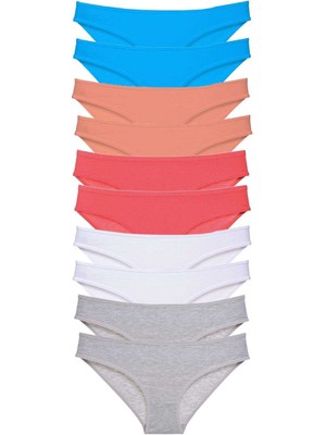 ModaSize 10 Adet Süper Eko Set Likralı Kadın Slip Gri Beyaz Pudra Fuşya Mavi