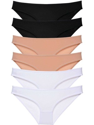 ModaSize 6 Adet Süper Eko Set Likralı Kadın Slip Külot Siyah Ten Beyaz