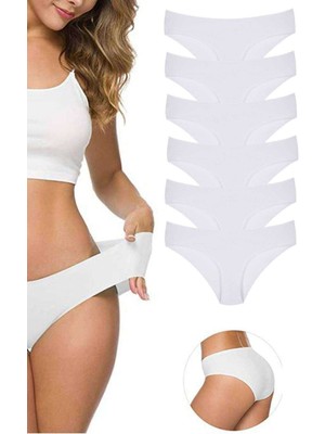 ModaSize 6 Adet Kadın Dikişsiz Lazer Kesim Esnek Iz Yapmayan Külot Beyaz