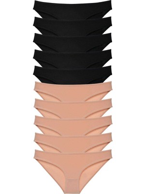 ModaSize 10 Adet Süper Eko Set Likralı Kadın Slip Külot Siyah Ten