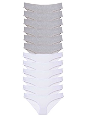 ModaSize 12 Adet Süper Eko Set Likralı Kadın Slip Külot Gri Beyaz