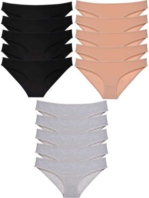 ModaSize 15 Adet Süper Eko Set Likralı Kadın Slip Külot Siyah Ten Gri