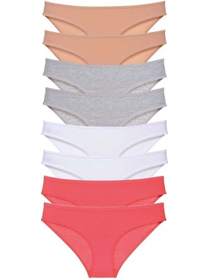 ModaSize 8 Adet Süper Eko Set Likralı Kadın Slip Külot Ten Gri Beyaz Fuşya