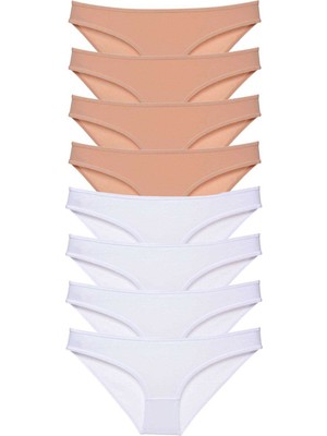 ModaSize 8 Adet Süper Eko Set Likralı Kadın Slip Külot Ten Beyaz