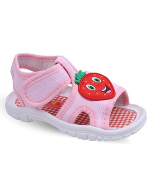 Gezer Kids Kız Çocuk Çilek Desen Rahat Taban Sandalet Pembe Microfiber Malzemeden Üretilmiştir