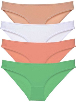 ModaSize 4 Adet Süper Eko Set Likralı Kadın Slip Külot Ten Beyaz Pudra Yeşil