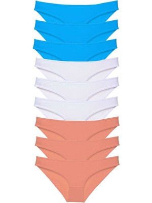 ModaSize 9 Adet Süper Eko Set Likralı Kadın Slip Külot Pudra Beyaz Mavi