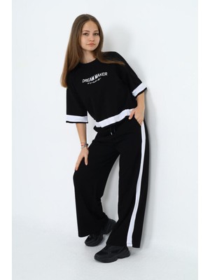 Pantulux Kız Çocuk %100 Pamuk Oversize Yarım Kol Alt-Üst Eşofman TAKIM-EŞT-2017